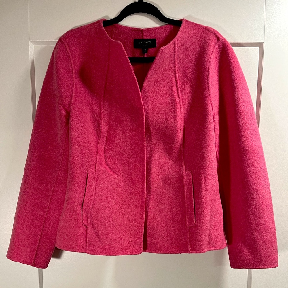 Talbots 100% Wool Classic Pink Open Front Blazer with Pockets Woman Sz XLP